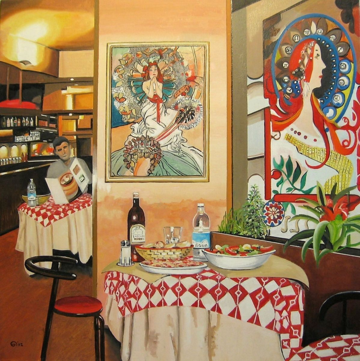 Oilpainting Olieverf Schilderij Toscane Restaurant Jugendstil Peter Boonstra kunstschilder oilpainter 2012